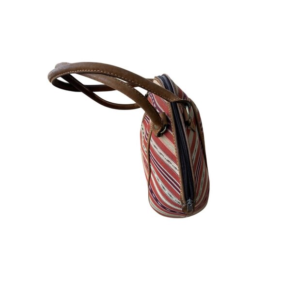 Vintage Guatemalan Handcrafted Striped Leather Santa Fe Aztec Fabric Purse Bag - Picture 7 of 13